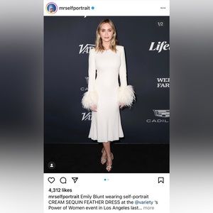 Self Portrait CREAM SEQUIN FEATHER MIDI DRESS